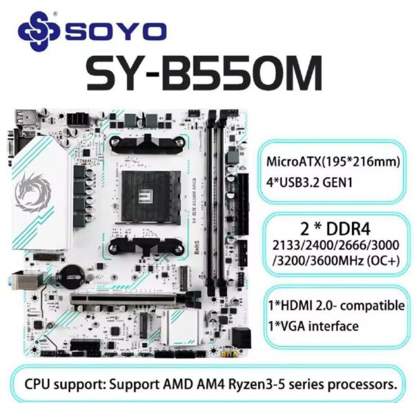 B550M SOYO BRANCA PCIE 4.0 2X NVME E ARGB.