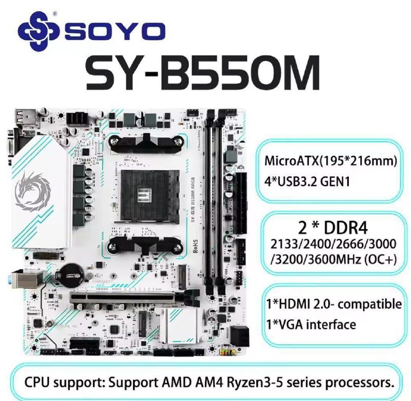 B550M SOYO BRANCA PCIE 4.0 2X NVME E ARGB.